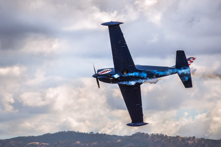 October 6, 2018 Livermore / CA / USA - Acrobatic airplane performing at the Livermore Municipal...
