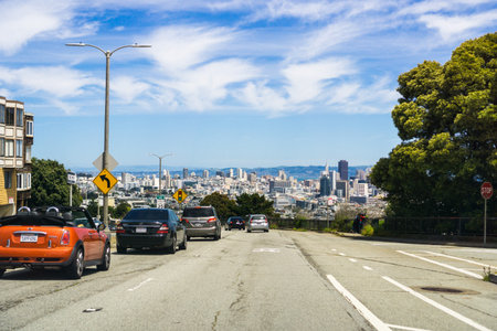 May 6, 2018 San Francisco / CA / USA - Driving on the streets of San Francisco towards downtown; the...
