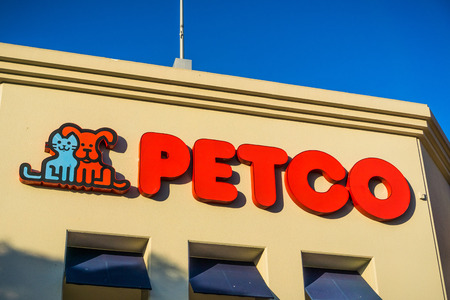 April 20, 2018 San Mateo / CA / USA - Petco logo above the entrance to one of the stores in San Francisco bay areaのeditorial素材
