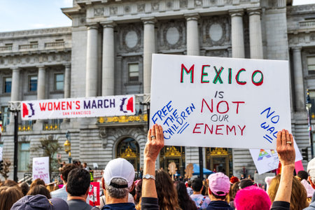 January 19, 2019 San Francisco / CA / USA - Participant to the Women's March event holds Mexico is...