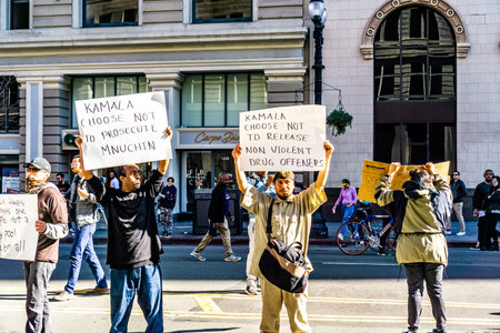 January 27, 2019 Oakland / CA / USA - People protesting Kamala Harris at her Presidential Campaign...