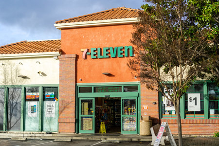 February 3, 2019 Sunnyvale / CA / USA - 7 Eleven store at a gas station in south San Francisco bay...