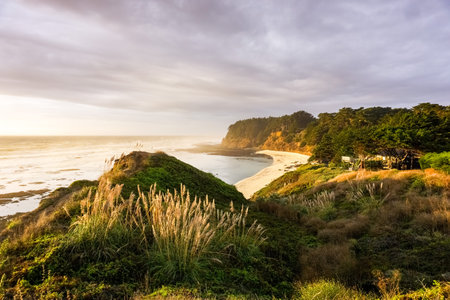 Sunset light on a cloudy day, Moss Beach, California