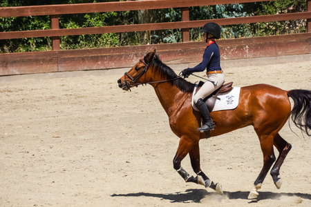 Wunderlich County Park, CA/USA, June 2016 - Young girl horse riding training, Wunderlich County Park, Californiaのeditorial素材