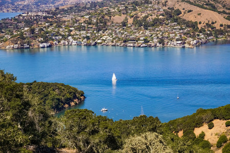 September 24, 2016, Tiburon, California - Ships sail in Belvedere Cove on a clear Autumn day