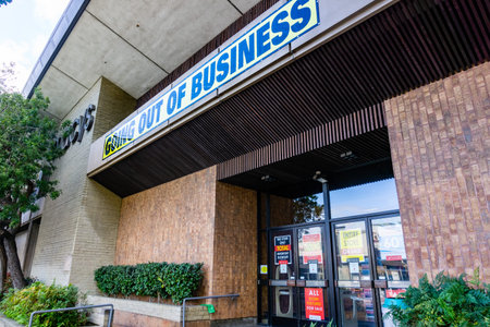 February 28, 2019 Sunnyvale / CA / USA - Exterior view of a Macy's store about to close; signs...