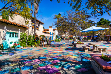 March 19, 2019 San Diego / CA / USA - Landscape in the Spanish Village Art Center area in Balboa Parkのeditorial素材