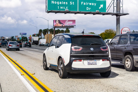 March 20, 2019 Los Angeles / CA / USA - BMW I3 driving on the freeway