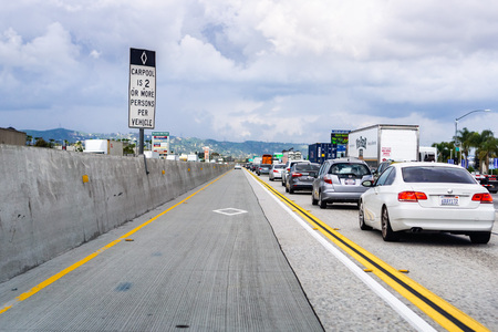 March 20, 2019 Los Angeles / CA / USA - Driving on the freeways of Los Angeles county on the carpool laneのeditorial素材