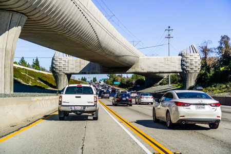 March 16, 2019 Los Angeles / CA / USA - Driving on the freeways of Los Angeles county on the carpool...