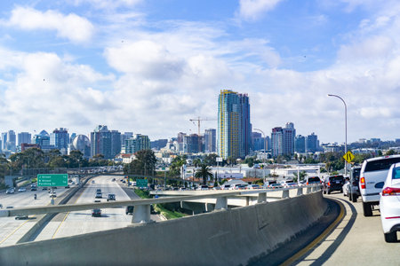 March 19, 2019 San Diego / CA / USA - Travelling towards San Diego downtown from Coronado Island
