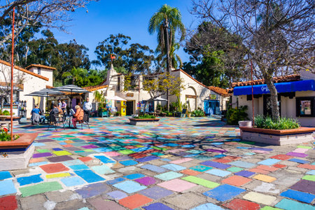 March 19, 2019 San Diego / CA / USA - Landscape in the Spanish Village Art Center area in Balboa...