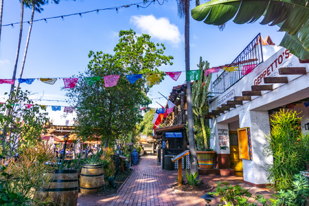 March 19, 2019 San Diego / CA / USA - Shops and restaurants in Old Town San Diego State Historic Parkのeditorial素材