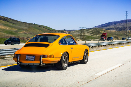 March 16, 2019 Los Angeles / CA / USA - Porsche 911 driving on the interstateのeditorial素材