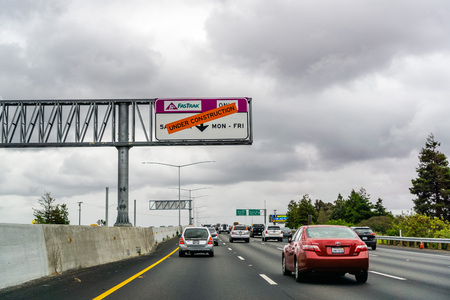 May 26, 2019 Fremont / CA / USA - Express Lane Under Construction in East San Francisco bay areaのeditorial素材