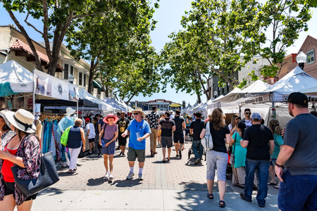 June 2, 2019 Sunnyvale / CA / USA - People participating at the Art, Wine & Music Festival in downtown Sunnyvale, South San Francisco bay areaのeditorial素材