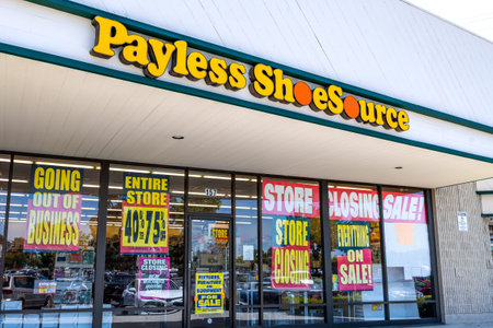June 1, 2019 Sunnyvale / CA / USA - Payless Shoesource store with Store Closing, Entire store...