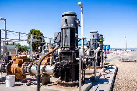 June 20, 2019 San Jose / CA / USA - Water intake pumps at Silicon Valley Advanced Water Purification...