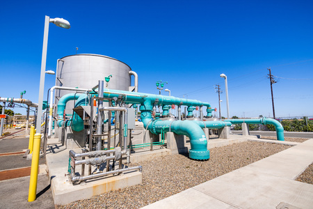 June 20, 2019 San Jose / CA / USA - Storage tank at Silicon Valley Advanced Water Purification Center located in South San Francisco bay area; part of the Santa Clara Valley Water Districtのeditorial素材