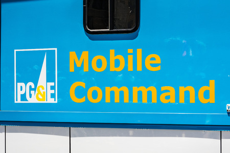 June 30, 2019 San Francisco / CA / USA - PG&E logo displayed on a Mobile Command Vehicle; The Mobile Command Fleet provides help and support on the field in case of emergency situationsのeditorial素材