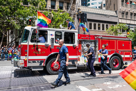 June 30, 2019 San Francisco / CA / USA - San Francisco Fire Department taking part at the SF Pride...
