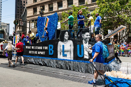 June 30, 2019 San Francisco / CA / USA - Blue Shield California taking part at the SF Pride Parade on Market Street in downtown San Franciscoのeditorial素材