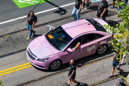 June 30, 2019 San Francisco / CA / USA - Lyft taking part at the SF Pride Parade on Market Street in...