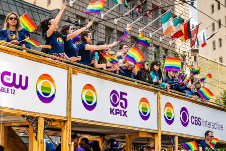 June 30, 2019 San Francisco / CA / USA - CBS taking part at the SF Pride Parade on Market Street in downtown San Franciscoのeditorial素材