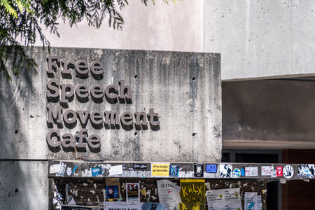 July 13, 2019 Berkeley / CA / USA - The Free Speech Movement Cafe entrance sign, commemoration the...