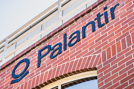 July 26, 2019 Palo Alto / CA / USA - Palantir logo displayed at their HQ in Silicon Valley; Palantir...