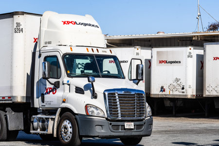 July 31, 2019 San Jose / CA / USA - XPO Logistics distribution point in San Francisco bay; XPO...