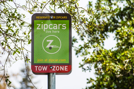 August 8, 2019 Palo Alto / CA / USA - Zipcars reserved parking sign in a parking lot in Silicon...