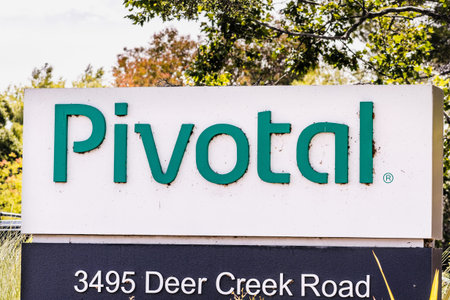 August 5, 2019 Palo Alto / CA / USA - Pivotal logo at the entrance to their campus; Pivotal...