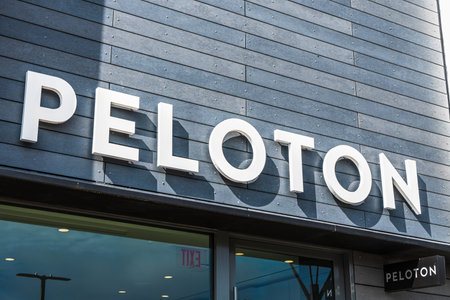 August 28, 2019 Palo Alto / CA / USA - Peloton store sign in Stanford Shopping Center; Peloton is an...