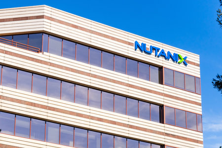 August 26, 2019 San Jose / CA / USA - Nutanix HQ in Silicon Valley; Nutanix, Inc is a cloud...