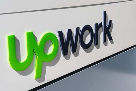August 1, 2019 Santa Clara / CA / USA - Upwork sign at their HQ in Silicon Valley; Upwork Global...