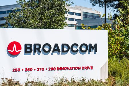 September 9, 2019 San Jose / CA / USA - Broadcom headquarters in Silicon Valley; Broadcom Inc. is an American designer, manufacturer and supplier of semiconductor and infrastructure software productsのeditorial素材