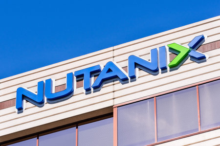 August 26, 2019 San Jose / CA / USA - Close up of Nutanix sign at their headquarters in Silicon...