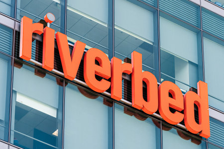 August 21, 2019 San Francisco / CA / USA - Close up of Riverbed logo at their headquarters in SoMa...