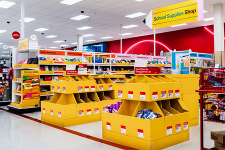 August 16, 2019 Sunnyvale / CA / USA - School Supply dedicated area in a Target store, with a wide...