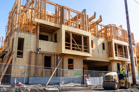 August 31, 2019 San Jose / CA / USA - Multifamily residential building under construction; Silicon...