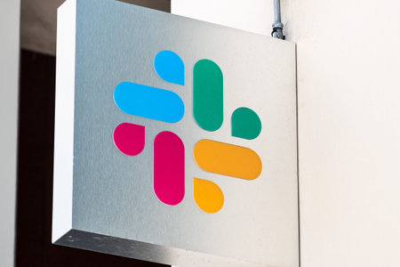 August 21, 2019 San Francisco / USA - Slack Technologies, Inc. sign at their HQ in SOMA district;...