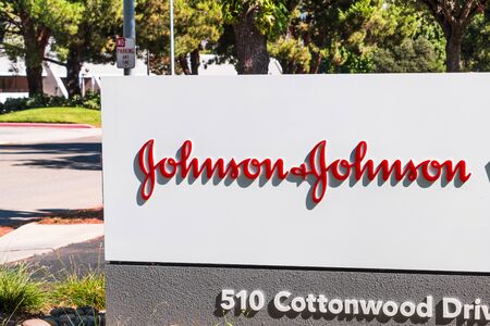 Oct 9, 2019 Milpitas / CA / USA - Johnson & Johnson logo at their offices in Silicon Valley; Johnson & Johnson is an American multinational corporationのeditorial素材