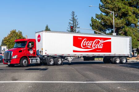 Oct 14, 2019 Mountain View / CA / USA - Coca Cola truck driving on a street in San Francisco Bay Areaのeditorial素材