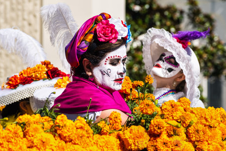 Oct 20, 2019 San Jose / CA / USA - Women with sugar-skull make-up, participating at Dia de Los...