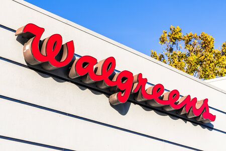October 24, 2019 Sunnyvale / CA / USA - Walgreens pharmacy logo; Walgreens (part of  Walgreens Boots Alliance Inc. holding) operates the second-largest pharmacy store chain in the USAのeditorial素材
