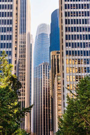 Urban skyline with tall residential and office buildings in South of Market district, San Francisco, Californiaの写真素材