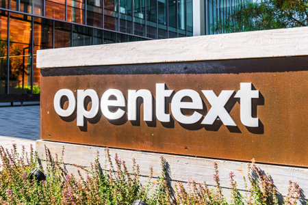 August 15, 2019 San Mateo / CA / USA - Opentext headquarters in Silicon Valley; OpenText Corporation...