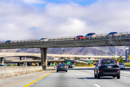 Aug 10, 2019 South San Francisco / CA / USA - Freeway interchange in San Francisco bay area