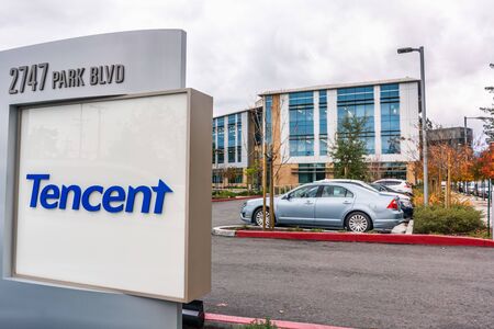 Dec 5, 2019 Palo Alto / CA / USA - Tencent offices in Silicon Valley; Tencent Holdings Limited is a Chinese multinational conglomerate holding company and one of the world's top technology companiesのeditorial素材